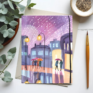 Lofi Rainy Walk   Colourful City Lights Watercolor Postcard