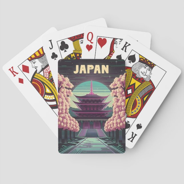LoFi Vaporwave Retro 80s Japanese Temple Sakura Playing Cards (Back)