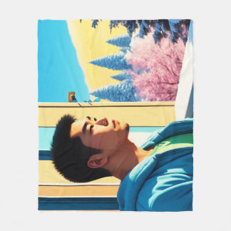 Lofi Winter Holiday Hunk 03 Fleece Blanket