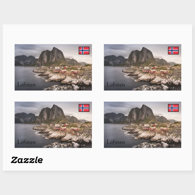 Lofoten Fishing Village Souvenir Rectangular Sticker (Sheet)