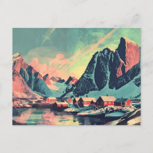 Lofoten Islands, Norway Retro Travel Postcard