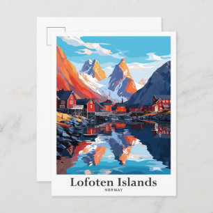 Lofoten Islands Norway Vintage Travel Illustration Postcard