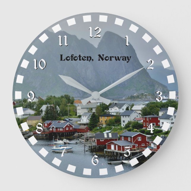Lofoten, Norway scenic landscape photograph Large Clock (Front)