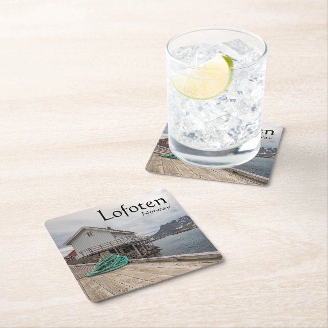 Lofoten Norway Square Paper Coaster (Insitu)