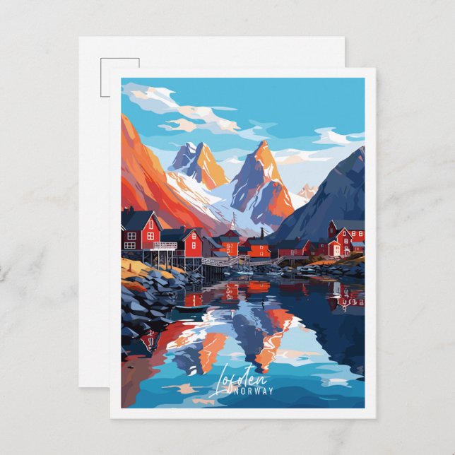 Lofoten Norway vintage travel illustration Postcard (Front/Back)