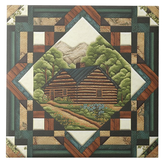 Log Cabin Ceramic Tile (Front)
