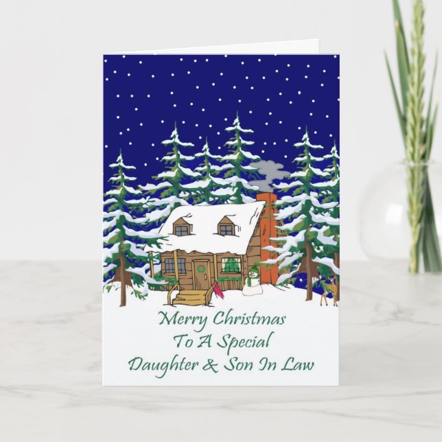 Log Cabin Christmas Daughter & Son In Law Holiday Card (Front)