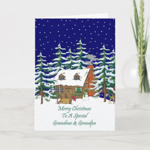Log Cabin Christmas Grandma & Grandpa Holiday Card