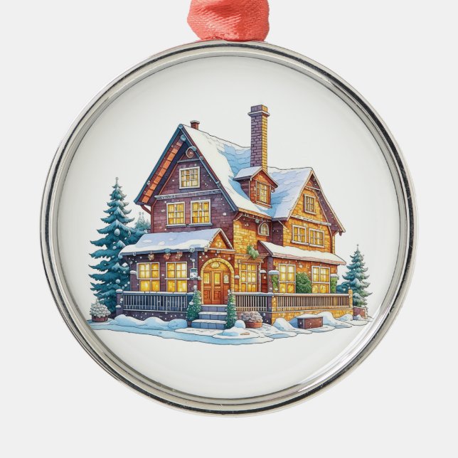 Log Cabin Christmas Metal Ornament (Front)