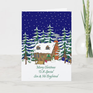 Log Cabin Christmas Son & Boyfriend Holiday Card
