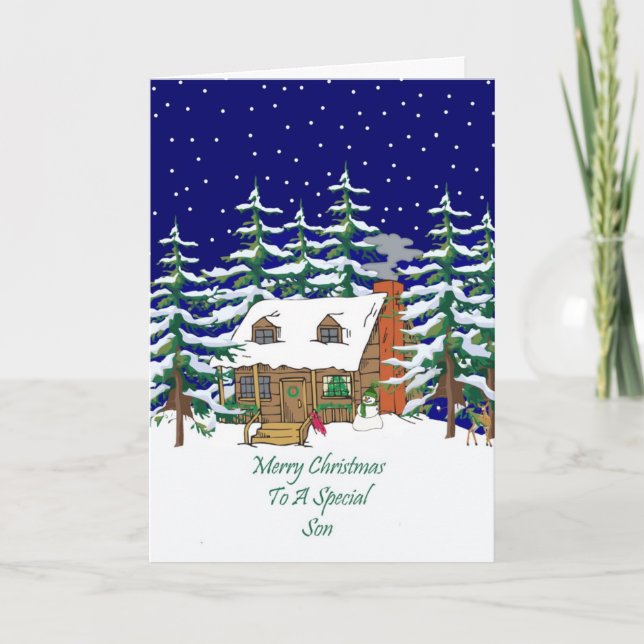 Log Cabin Christmas Son Holiday Card (Front)