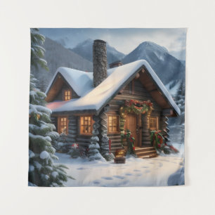 Log Cabin Christmas Tapestry