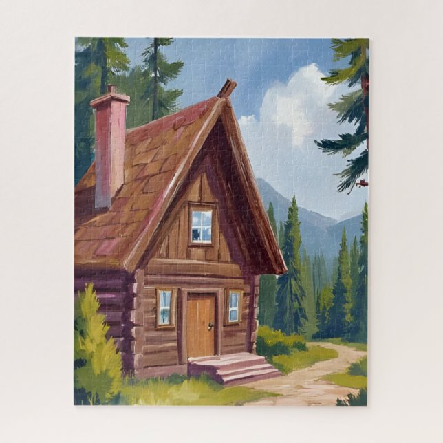 Log Cabin Cottage Mountain Landscape Jigsaw Puzzle (Vertical)