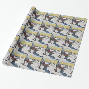 Log Cabin Covered Bridge Wrapping Paper