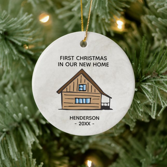  Log Cabin First Christmas In Our New Home Ceramic Ornament (Tree)
