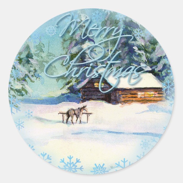 LOG CABIN & HORSE by SHARON SHARPE Classic Round Sticker (Front)