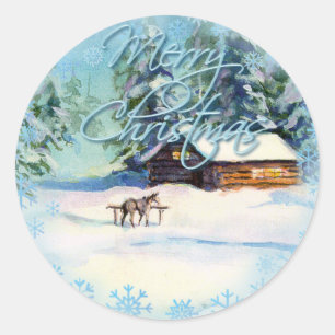 LOG CABIN & HORSE by SHARON SHARPE Classic Round Sticker