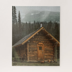 LOG CABIN HOUSE IN ROCKY MOUNTAINS JIGSAW PUZZLE