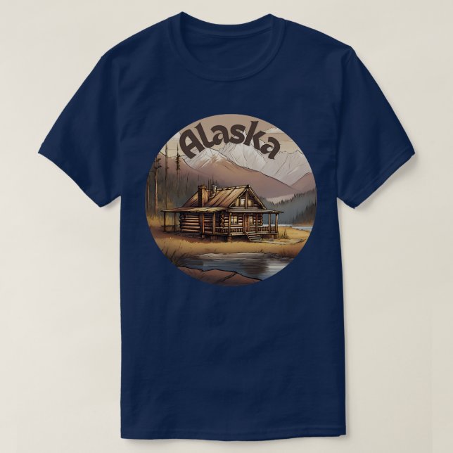 Log cabin in Alaskan mountains TShirt (Design Front)