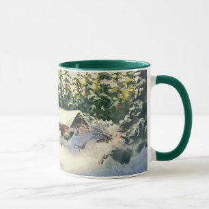 LOG CABIN in SNOW by SHARON SHARPE Mug
