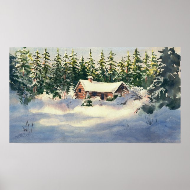 LOG CABIN in SNOW by SHARON SHARPE Poster (Front)