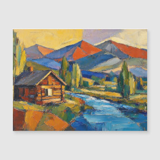 Log Cabin In The Woods Abstract art painting