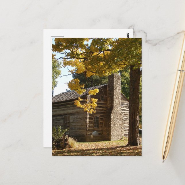 Log Cabin in Washington, Iowa in Autumn Postcard (Front/Back In Situ)