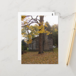 Log Cabin in Washington, Iowa in Autumn With Tree Postcard