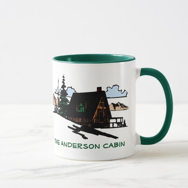 Log Cabin Lake House Woods Custom Text Mug (Right)