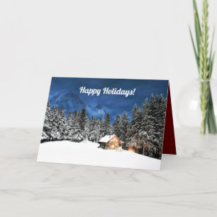 Log Cabin Mountain View Holiday Card