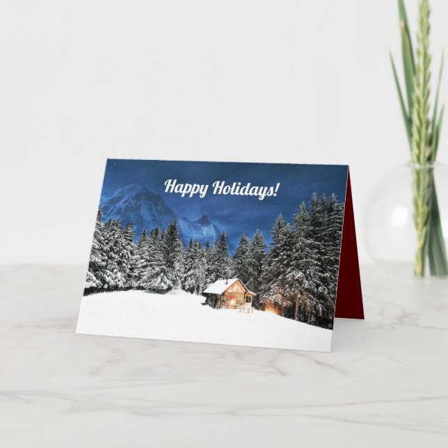 Log Cabin Mountain View Holiday Card (Front)
