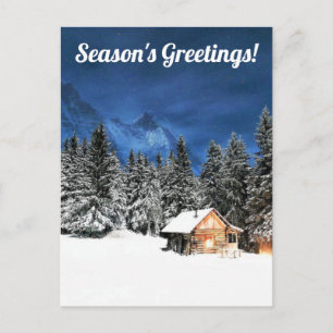Log Cabin Mountain View Holiday Postcard