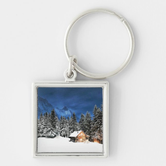 Log Cabin Mountain View Key Ring (Front)