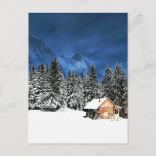 Log Cabin Mountain View Postcard