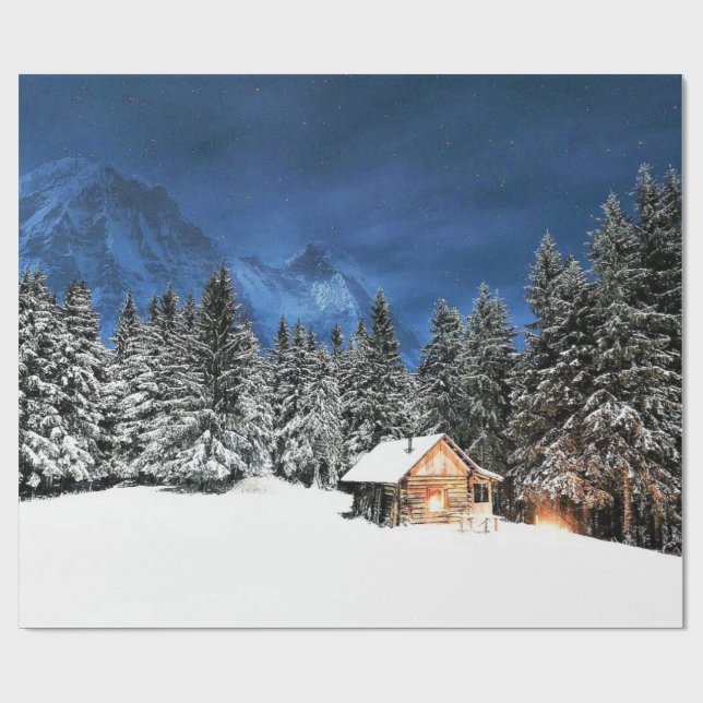 Log Cabin Mountain View Wrapping Paper (Flat)