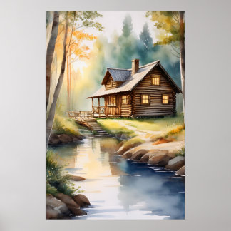 Log Cabin on River 4 Poster