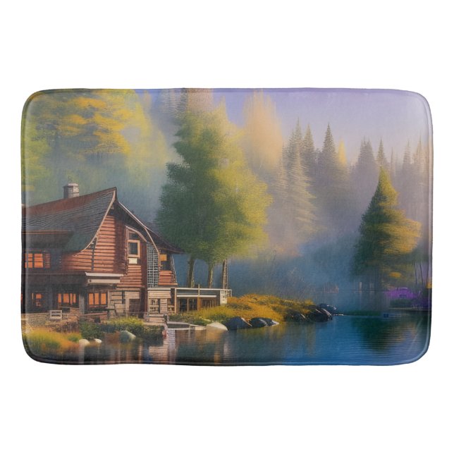 Log Cabin on the water Bath Mat (Front)