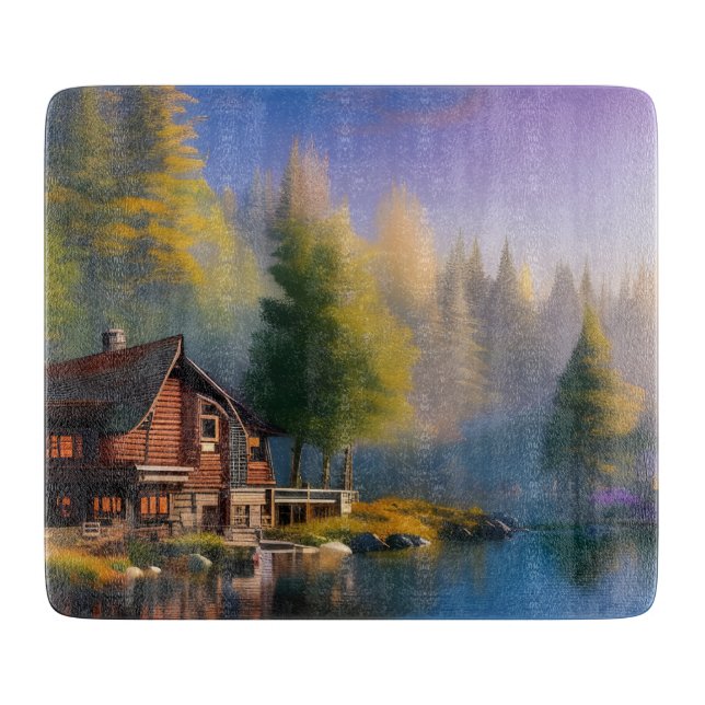 Log Cabin on the water Cutting Board (Front)