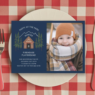 Log Cabin Outdoorsman Mountain Birthday Party Invitation