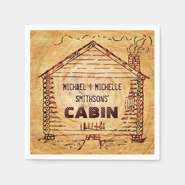 Log Cabin Personalised Faux Wood 2 Napkin (Front)