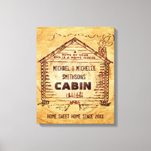 Log Cabin Personalised Faux Wood Canvas Print