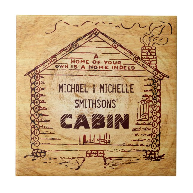 Log Cabin Personalised Faux Wood Ceramic Tile (Front)