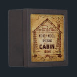 Log Cabin Personalised Faux Wood Jewellery Box<br><div class="desc">This rustic, custom cabin design has a swirled, faux wood look that gets lighter in the middle. Inside the old-fashioned cabin drawing - derived from a vintage, early 1900's advertisement - you can add your name. The word "CABIN" can also be changed to "HOME" or another short word. The design...</div>