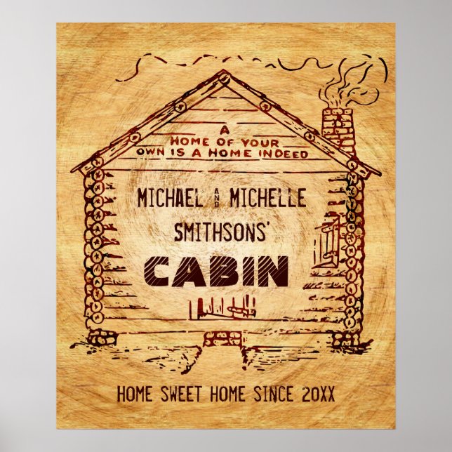 Log Cabin Personalised Faux Wood Poster (Front)