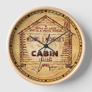 Log Cabin Personalised Faux Wood Wall Clock