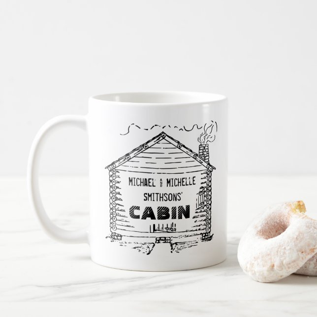 Log Cabin Personalised Home Coffee Mug (With Donut)