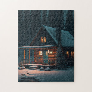 LOG CABIN SNOW WINTER JIGSAW PUZZLE
