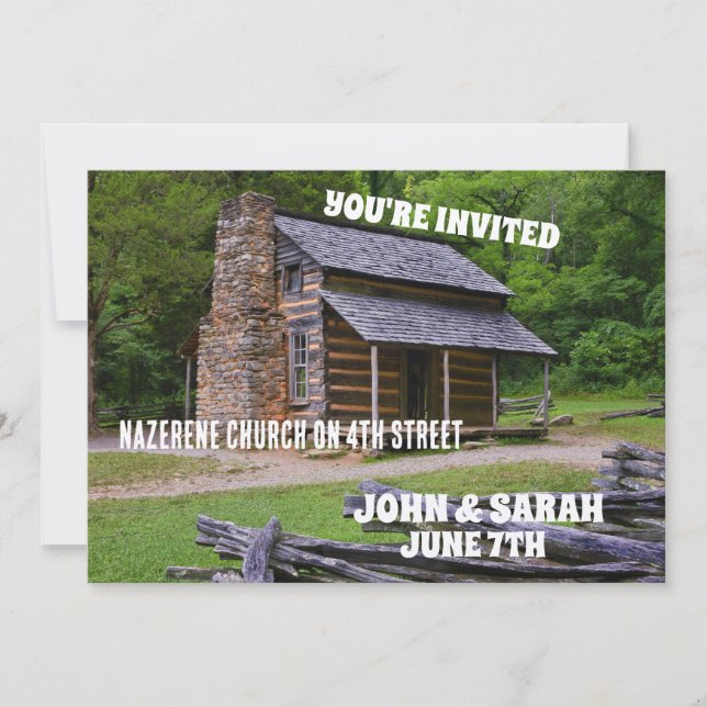 LOG CABIN WEDDING INVITATIONS PERSONALIZED (Front)