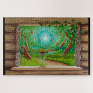 Log Cabin Window Jigsaw Puzzle