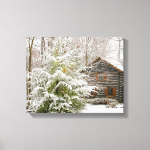 Log Cabin Winter Canvas Print